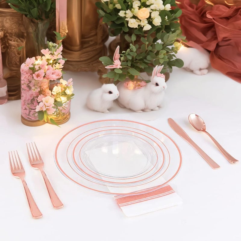 I00000 72 Pcs Rose Gold Plastic Dessert Plates7.5& 70 Pcs Plastic Forks7.4, Premium Salad Plates, Heavy Duty Disposable Plate for Party,Disposable Appetizer Plates Great for Wedding - Image 5